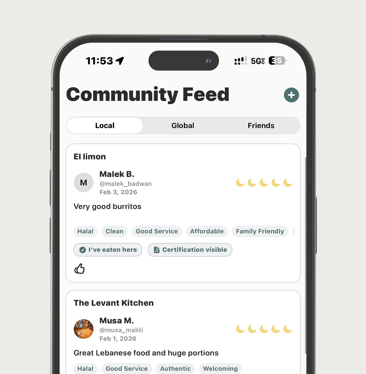 Community Feed - restaurant reviews and halal spots