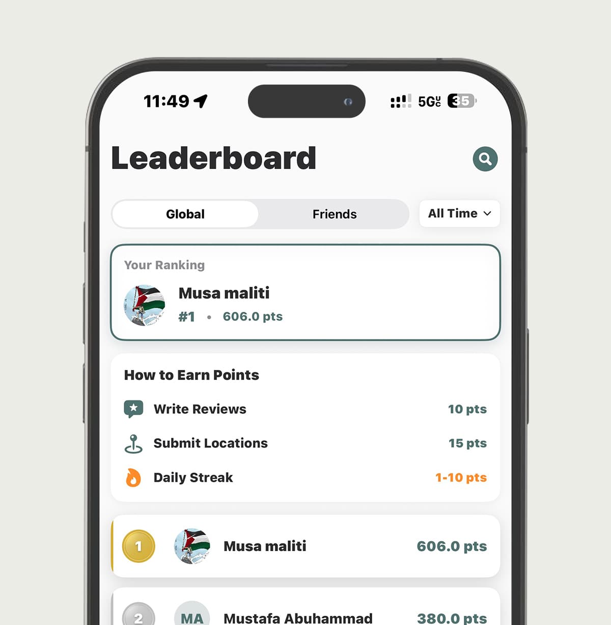 Leaderboard - earn points and climb the ranks