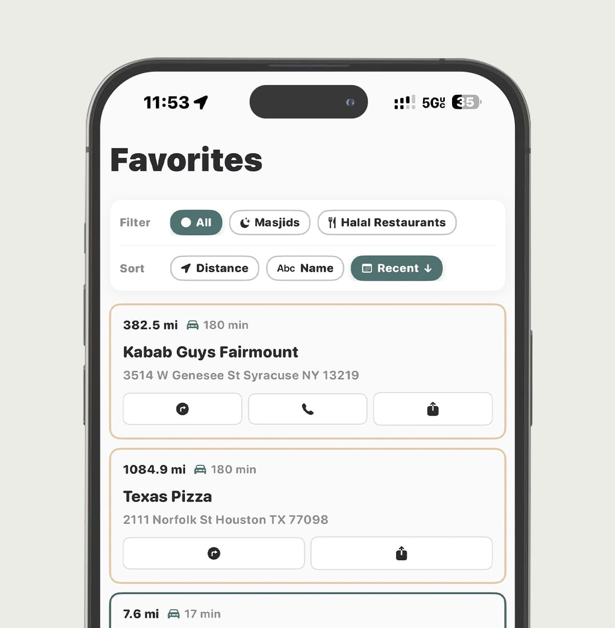 Favorites page - save your favorite spots